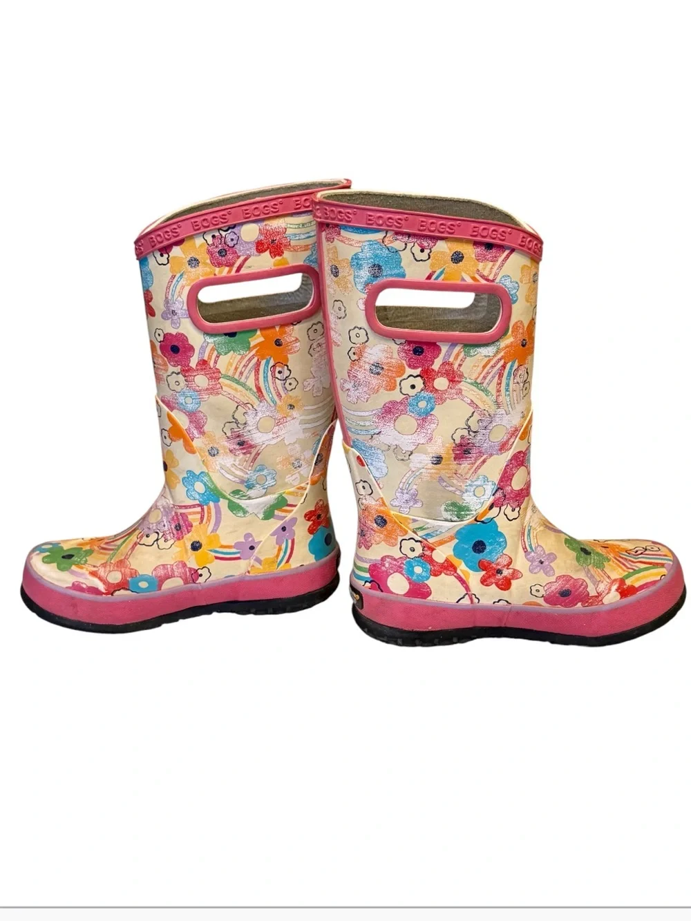 BOGS Girls Classic Rain Boots Floral Rainbow Size 12